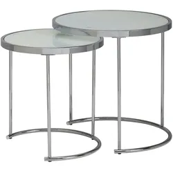 Kadima Design 2tlg Runder Glas Couchtisch Set, modernes Design mit Stauraum, platzsparend. 50x50x50 cm