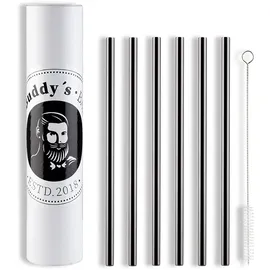 Buddy ́s Bar Buddy ́s Bar", schwarz, B:0,8cm H:21,5cm L:0,8cm T:0,8cm Ø:0,8cm, Edelstahl, Küchenhelfer-Sets, wiederverwendbar, 6 Strohhalme + Reinigungsbürste, Gunmetal-Look