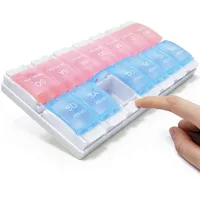 MOLN HYMY Medikamentenbox 7 Tage 2 Fächer, Pillendose Morgens Abends, Große Kapazität, BPA-frei, 14 Fächer, Druckknopf (Pink Blau)