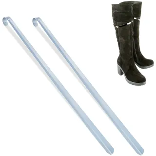 Relaxdays Schuhlöffel lang, 2er Set, 70 cm, Schuhanzieher Metall, stabil, zum Aufhängen, Anziehhilfe für Schuhe, Silber