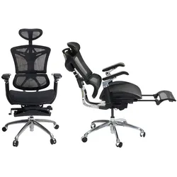 Bürostuhl MCW-J93b, Schreibtischstuhl Drehstuhl, ergonomisch, Lordosenstütze Fußstütze 3D-verstellbare Armlehnen schwarz