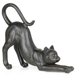 Moritz Dekoration Deko Katze schwarz Polyresin Cat streckt sich Katzenhocker