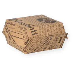 Nette 500 Burgerboxen braun mit Zeitungs-Motiv 11,5x11x8cm
