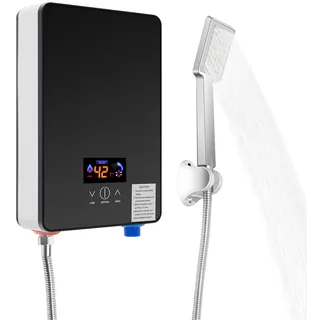Mini Durchlauferhitzer Dusche 6500W, Durchlauferhitzer Outdoor, Elektrische Warmwasserbereiter mit Digitalanzeige für Badezimmer Küche Garten, 220V, IPX24 Wasserdichtigkeit
