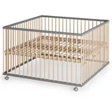 sämann – make a difference. Laufgitter, Grau, Natur, Holz, Echtholz,Buche, 120x74x120 cm, Babymöbel, Laufstall Baby