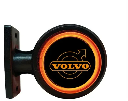 Set mit 2 LED-Seitenmarkierungsleuchten (Hörnchen), 12–24 V, orange-rot, Old-School-Neon-Effekt mit Vol-Logo