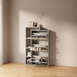 livinity® Schuhkipper 80 x 128,3 x 24,2 cm mit 3 Schubladen / grau/weiß