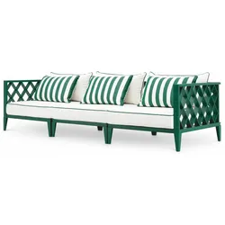 Casa Padrino Luxus Garten Sofa Grün / Weiß 275,5 cm - Outdoor Garten Möbel
