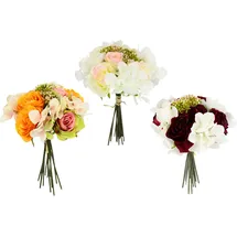 I.GE.A. Kunstpflanze "Rosenbouquet mit Hortensien", bunt (burgund, hellrosa, orange), B:20cm H:30cm L:20cm, Obermaterial: 90% Polyester, 10% Kunststoff, Kunstpflanzen, Kunstpflanze, 30 cm