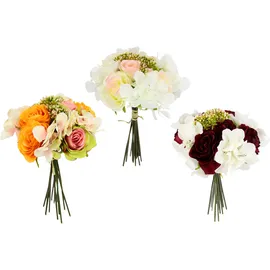 I.GE.A. Kunstpflanze "Rosenbouquet mit Hortensien", bunt (burgund, hellrosa, orange), B:20cm H:30cm L:20cm, Obermaterial: 90% Polyester, 10% Kunststoff, Kunstpflanzen, Kunstpflanze, 30 cm