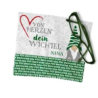 Personalisierbares Wichtelgeschenk Brillenputztuch – Streifenfreies Reinigungstuch mit süßem Wichtel-Motiv und eigenem Wunschtext. Freude schenken, die bleibt!