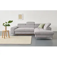 Ecksofa COTTA "Chef L-Form", grau (platinum), B:257cm H:72cm T:206cm, Luxus-Microfaser (100% Polyester);Kunstleder Softlux;Leder Advantage (abgedecktes Spalt-Rindsleder), Rückseite mit schwarzem Spannstoff bezogen;NaturLEDER (echtes Rindsleder), Rückseite mit schwarzem Spannstoff bezogen, Sofas, Ecksofa, mit Kopfteilverstellung, edle Metallkufen, wahlweise mit Bettfunktion