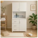 Hti-Living Schrank mit bedruckter Rückwand Steine 80 x 180 x 40 cm Weiß