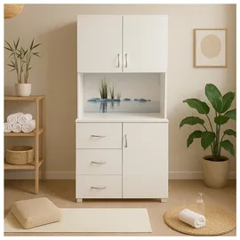 Hti-Living Schrank mit bedruckter Rückwand Steine 80 x 180 x 40 cm Weiß