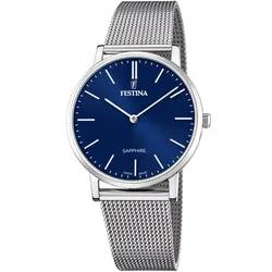 Quarzuhr FESTINA "Swiss Made Collection", silber (silberfarben, blau), Armbanduhren, Damen, Armbanduhr, Herrenuhr, Damenuhr, Lederband, Saphirglas, Swiss Made