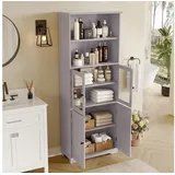 HAUSS SPOLE Hochschrank Weinschrank 162.5cm Hochschrank Getränkeschrank mit verstellbare Regal (Badezimmer-Hochschrank 57,5 x 28,5 x 160 cm, Feuchtigkeitsbeständig, Flexibel Verstellbare Fächer, Glasschranktüren & Holzschranktüren, Modernes Design für Badezimmer & Gäste-WC) mit Stauraum grau