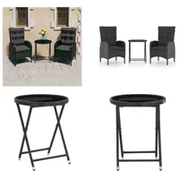 vidaXL 3 tlg. Bistro Set Poly Rattan und Glas Schwarz - Bistro-Set - Bistro-Sets - Bistroset - Bistrosets - Schwarz