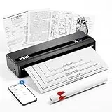 vretti PB821 Mobiler Drucker, Tragbare Thermodrucker unterstützt das Bedrucken von A4-Thermopapier,Bluetooth Thermodrucker unterstützt iOS und Android,Schwarz