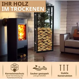 lawa living and lifestyle Kaminholzregal innen + außen Metall verzinkt 60x25x150 Schwarz Feuerholzregal Brennholzregal außen Stapelhilfe Kaminholz Kaminregal