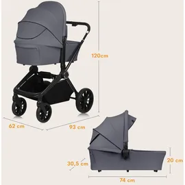 lionelo MIKA PLUS 3in1 Buggy 0-48 Monate bis zu 22 kg Babywagen bis zu 9 kg Kindersitz Babytrage bis zu 13 kg, Rückenlehne verstellbar, Dämpfung, 360° Räder, XXL-Verdeck