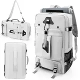 Rhein Beleuchtung Reiserucksack Rucksack 60L mit Laptopfach – Wasserdichter Handgepäck Rucksack (Polyester, 30×17×53 cm, 0,95 kg – Für 17" Laptop & stilvoller Rucksack), Großes Volumen & ergonomisch – Schulrucksack, Business & Outdoor grau|weiß