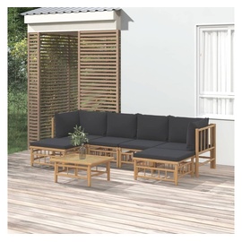 vidaXL 7-tlg. Garten-Lounge-Set mit Dunkelgrauen Kissen Bambus