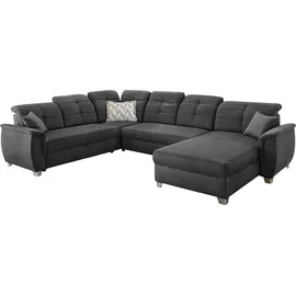 Jockenhöfer Gruppe Wohnlandschaft Livorno U-Form, B: 354 cm, mit Bettfunktion, Bettkasten, Kopfteilverstellung & Zierkissen grau