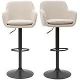 miliboo Barhocker höhenverstellbar beiger Stoff mit Samteffekt und Metall (2er-Set) AMIKA