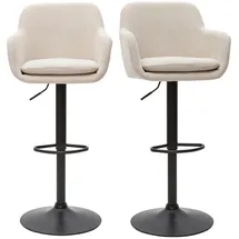 miliboo Barhocker höhenverstellbar beiger Stoff mit Samteffekt und Metall (2er-Set) AMIKA