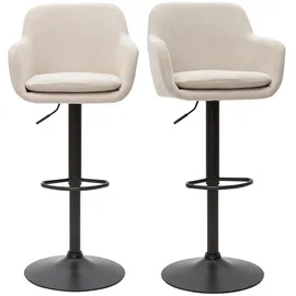 miliboo Barhocker höhenverstellbar beiger Stoff mit Samteffekt und Metall (2er-Set) AMIKA
