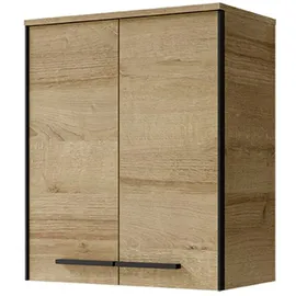 Saphir Hängeschrank SAPHIR "Quickset 395 Badschrank 60,4 cm breit mit 2 Türen und 2 Einlegeböden", braun (riviera eiche quer nb), B:60cm H:72cm T:33cm, Spanplatte, Schränke, Hängeschrank, Badezimmer-Hängeschrank inkl. Türdämpfer, Griffe in Schwarz