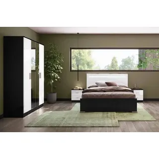 JVmoebel Schlafzimmer-Set Luxus Schlafzimmer Set Komplettes Zimmer Möbel Bett Nachttisch Schrank, (4-tlg., 4tlg. SCHLAFZIMMER SET (Bett+2 Nachttische+Kleiderschrank), Made in Europa schwarz|weiß