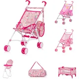 Chipolino Puppen-Zubehör-Set 3 in1 Trixy Buggy Hochstuhl Tasche Laufstall faltbar pink