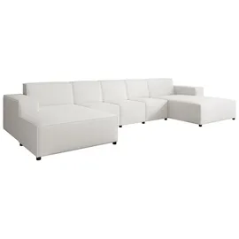 beautysofa Ecksofa PEDRO U XL, breite Ottomane, Farbe: Weiß (Raven21) - Weiß