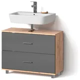 livinity® Waschbeckenunterschrank, Anthrazit, Eiche Wotan, 3 Fächer, 2 Schubladen, Rechteckig, 80x60.8x33 cm, Badezimmer, Badezimmerschränke, Waschbeckenunterschränke