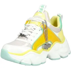 Sneaker BUFFALO "Buffalo Sneaker Lederimitat", Damen, Gr. 41, gelb (weiß, gelb), Lederimitat, casual, Schuhe