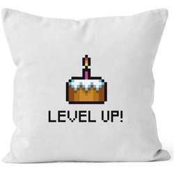 MoonWorks Dekokissen Kissenbezug Geburtstag Level Up Pixel-Torte Retro Gamer Pixelgrafik Geschenk Arcade Kissenhülle Dekokissen Baumwolle MoonWorks® weiß
