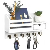 Marimor Schlüsselhalter für Wand, dekorativer Schlüssel- und Briefhalter mit Ablage hat große Haken für Taschen, Mäntel, Regenschirme, Paulownia-Holz Schlüsselaufhänger mit Montagezubehör