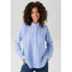 Hemdbluse ANISTON CASUAL, Damen, Gr. 36, blau (blau, weiß), Web, Obermaterial: 72% Baumwolle, 27% Polyamid, 1% Elasthan, gestreift, casual, oversize Po-bedeckend, Langarm 1-Knopf-Manschette, Blusen, im Streifen-Dessin - NEUE KOLLEKTION, Topseller
