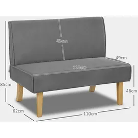 Homcom 2 Sitzer Sofa, Couch mit Cord-Optik, Holzbeine, Gepolsterter Polstersofa, Doppelsofa für Schlafzimmer, Wohnzimmer, 110 x 62B x 85H cm-Grau | Gr.: onesize