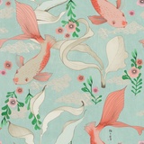 Rasch Textil Rasch Tapeten 539837 mit Koi-Karpfen in Rosé auf hellblauen Hintergrund mit leichter, textiler Struktur aus der Kollektion Amazing – 10,05m x 53cm (L x B)
