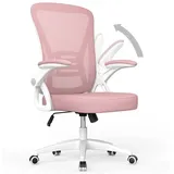 Bigzzia Bürostuhl – Ergonomischer Sitz – Sessel mit 90° klappbarer Armlehne – Lordosenstütze – höhenverstellbar - Rosa - Rosa