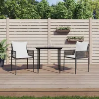 VidaXL 3-tlg. Garten-Essgruppe mit Kissen Poly Rattan und Stahl