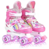 YUDOXN Rollschuhe Mädchen Verstellbar.komfortabl LED Rollerskates für Jugendliche und Anfänger.3 Größen, verstellbar von 31 bis 42, Rollerskates.Verstellbar Rollschuhe für Kinder (S, Rainbow-B)