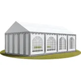TOOLPORT PRO 4x8m Partyzelt 4x8 m premium, hochwertige pvc Plane 750 n in grau-weiß mit Bodenrahmen