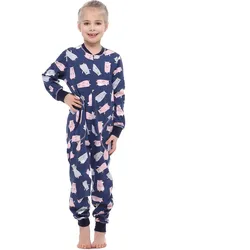 Mädchen Schlafanzug Jumpsuit MS10-186 - Marineblau Teddybär - 122-128