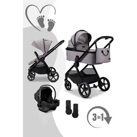 Babywelt Moon Aura Set mit Cosmo 2.0 3in1 Kinderwagenset, Farbe/Dessin:Stone/Melange