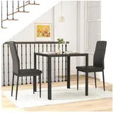 Homcom Essgruppe Esstisch mit 2 Stühlen Platzsparend Esszimmergruppe Sitzgruppe, Tischplatte aus Sicherheitsglas, Kunstleder Küchentisch-Set für Esszimmer, Küche Schwarz
