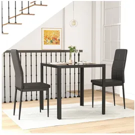 Homcom Essgruppe Esstisch mit 2 Stühlen Platzsparend Esszimmergruppe Sitzgruppe, Tischplatte aus Sicherheitsglas, Kunstleder Küchentisch-Set für Esszimmer, Küche Schwarz