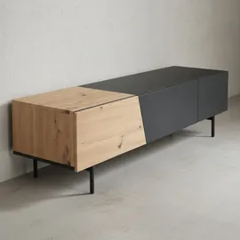 KADIMA DESIGN Lowboard Schwarz mit Eiche-Dekor 150x40x40 TV-Kommode Modern, in Braun-Schwarz & Gr.: onesize